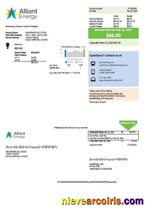 USA Wisconsin Alliant Energy electricity business utility bill